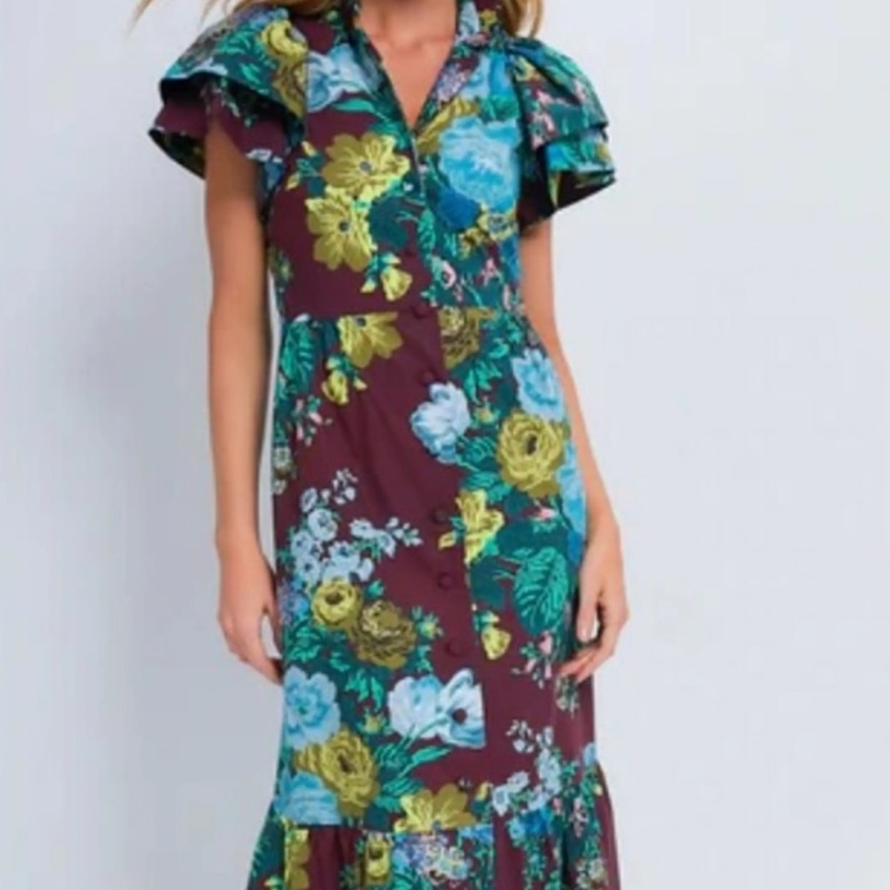 Tuckernuck Alice dress in Merlot Verdant Floral print.